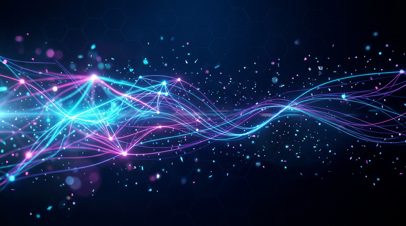 Zorq AI hero artwork showing futuristic neural light streams and cinematic visual generation