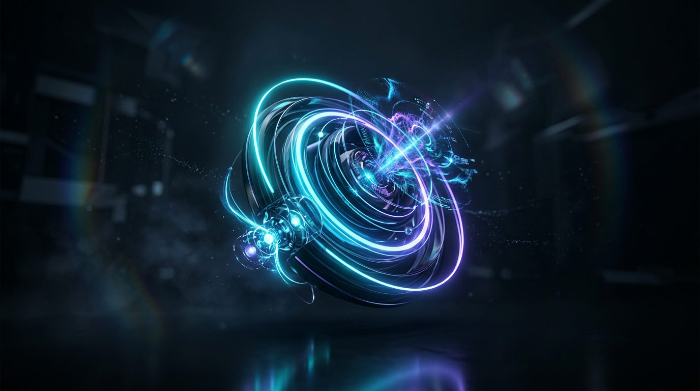 Zorq AI product visualization with glowing neon light trails and premium sci-fi styling